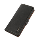 For Samsung Galaxy A73 5G KHAZNEH Side-Magnetic Litchi Genuine Leather RFID Phone Case(Black)