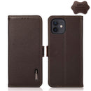 KHAZNEH Side-Magnetic Litchi Genuine Leather RFID Case For iPhone 12 mini(Brown)