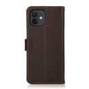KHAZNEH Side-Magnetic Litchi Genuine Leather RFID Case For iPhone 12 mini(Brown)