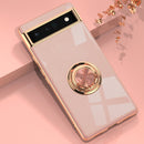 For Google Pixel 6a 6D Electroplating Silicone Holder Phone Case(Pink)