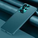 For Samsung Galaxy S22 Ultra 5G Plain Skin Leather Phone Case(Cyan)