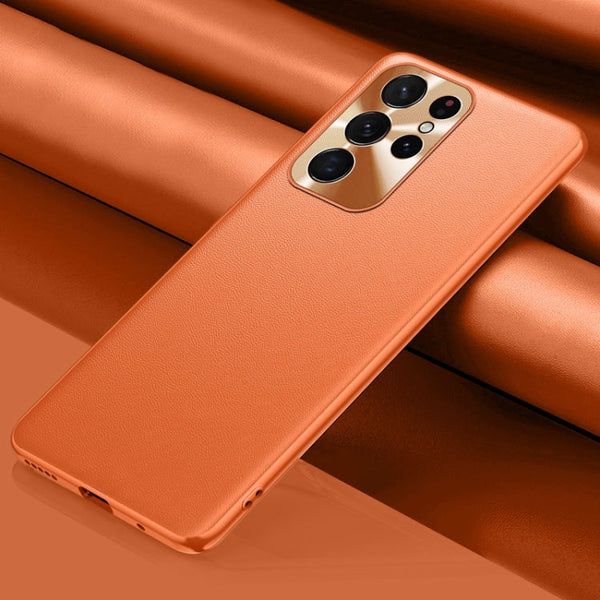 For Samsung Galaxy S22 Ultra 5G Plain Skin Leather Phone Case(Orange)