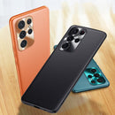 For Samsung Galaxy S22 Ultra 5G Plain Skin Leather Phone Case(Orange)