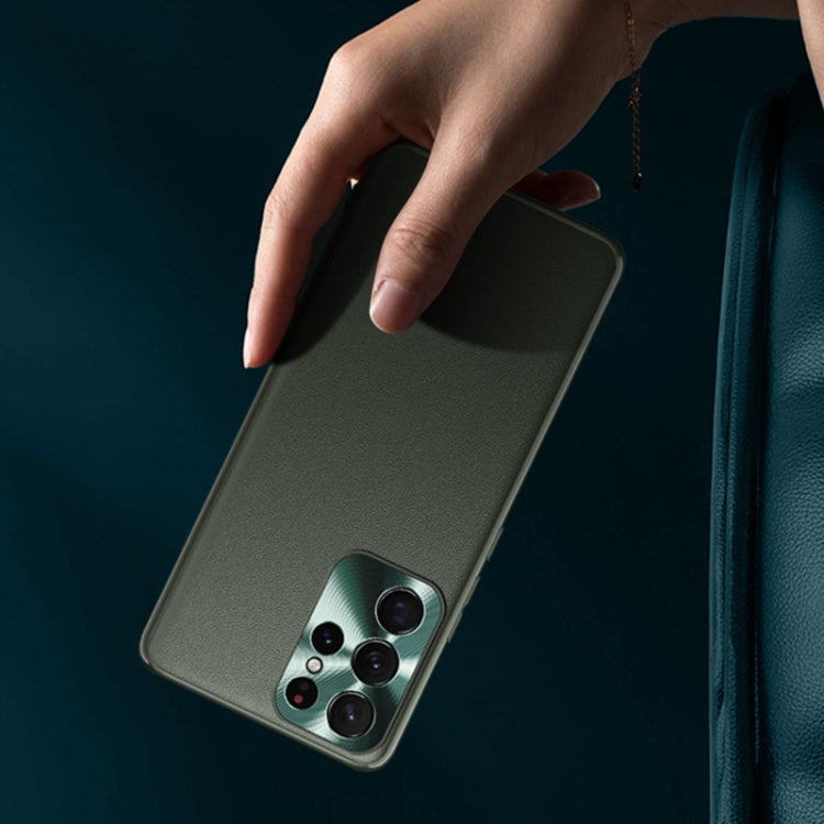 For Samsung Galaxy S22 Ultra 5G Plain Skin Leather Phone Case(Cyan)