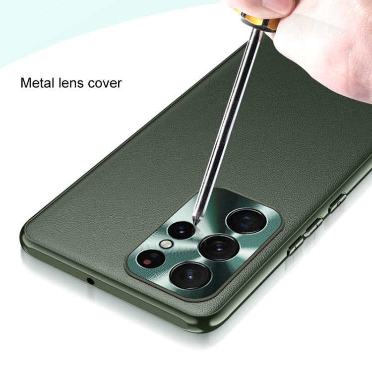 For Samsung Galaxy S22 Ultra 5G Plain Skin Leather Phone Case(Cyan)