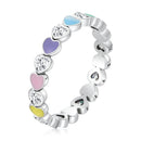 S925 Sterling Silver Rainbow Heart Zircon Women Ring, Size:6