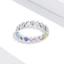 S925 Sterling Silver Rainbow Heart Zircon Women Ring, Size:6