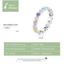S925 Sterling Silver Rainbow Heart Zircon Women Ring, Size:6