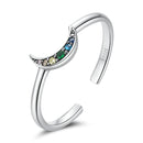 S925 Sterling Silver Shining Moon Women Open Ring