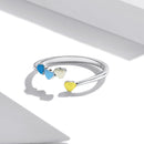 S925 Sterling Silver Heart-shaped Drop Oil Women Open Ring