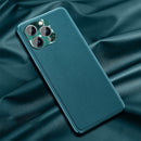 Plain Skin Leather Case For iPhone 13 Pro(Cyan)