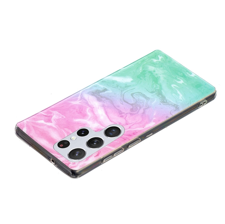 For Samsung Galaxy S22 Ultra 5G Marble Pattern Soft TPU Phone Case(Pink Green)