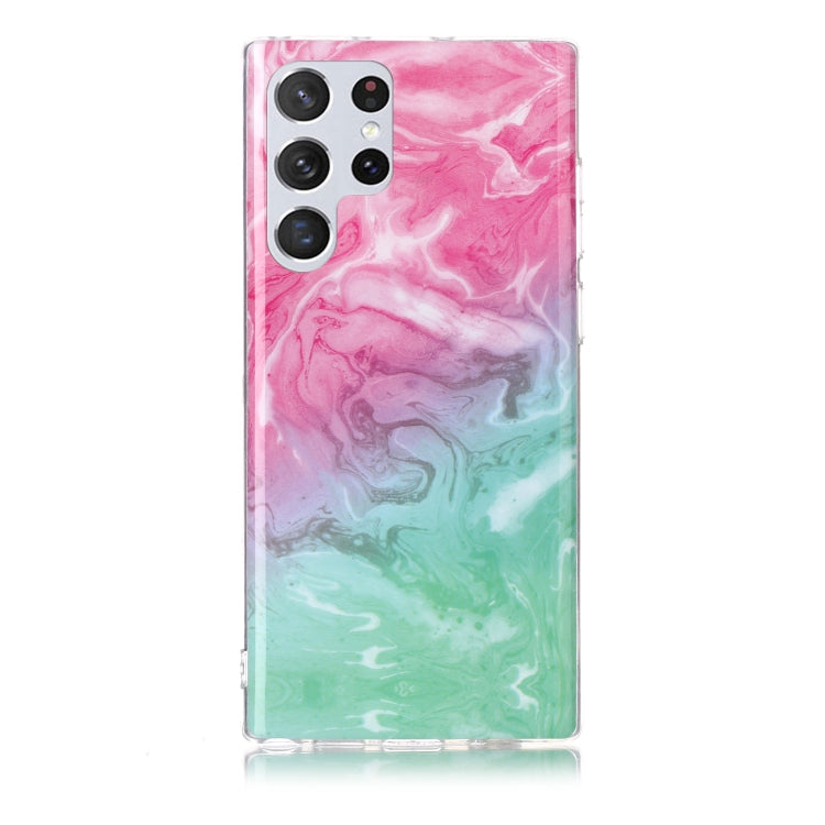 For Samsung Galaxy S22 Ultra 5G Marble Pattern Soft TPU Phone Case(Pink Green)