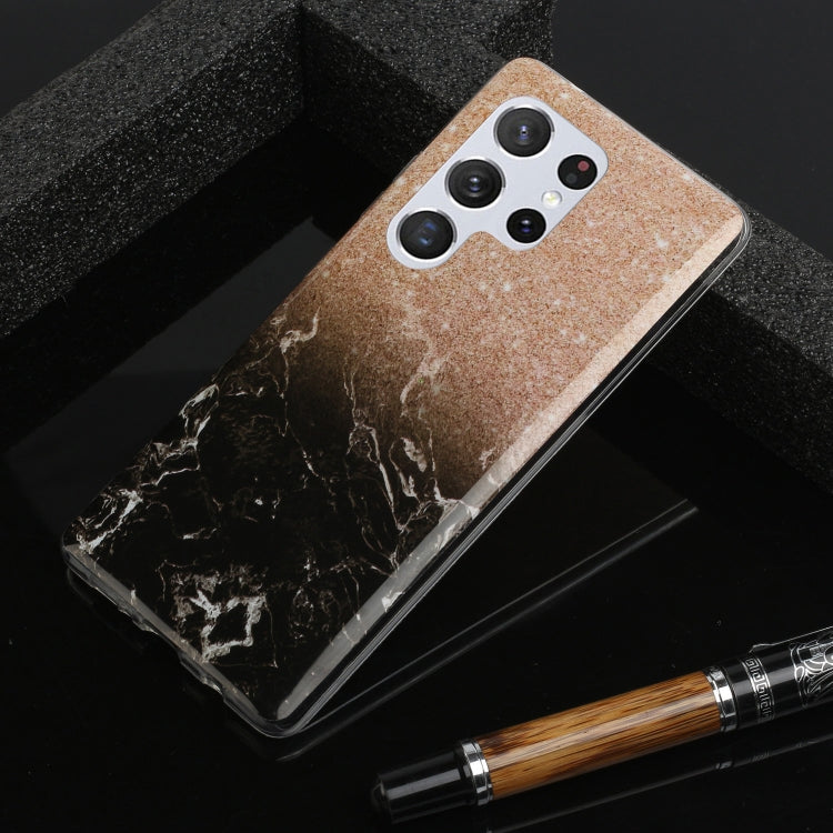 For Samsung Galaxy S22 Ultra 5G Marble Pattern Soft TPU Phone Case(Black Gold)