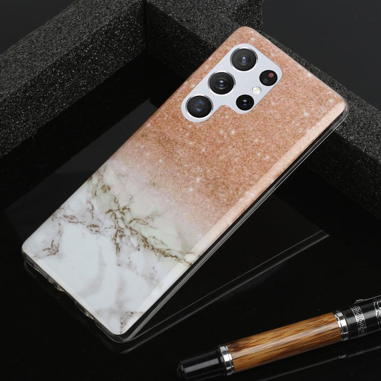 For Samsung Galaxy S22 Ultra 5G Marble Pattern Soft TPU Phone Case(White Gold)