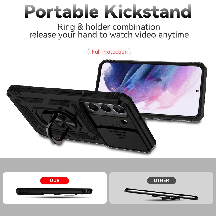For Samsung Galaxy S22 5G Sliding Camshield Holder Phone Case(Black)