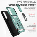 For Samsung Galaxy S22 5G Sliding Camshield Holder Phone Case(Dark Green)
