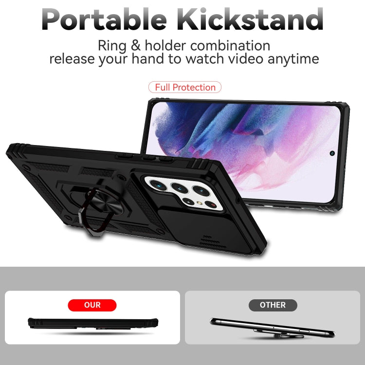 For Samsung Galaxy S22 Ultra 5G Sliding Camshield Holder Phone Case(Black)