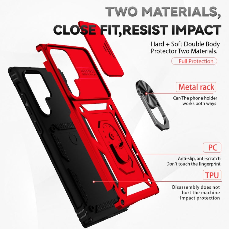 For Samsung Galaxy S22 Ultra 5G Sliding Camshield Holder Phone Case(Red)