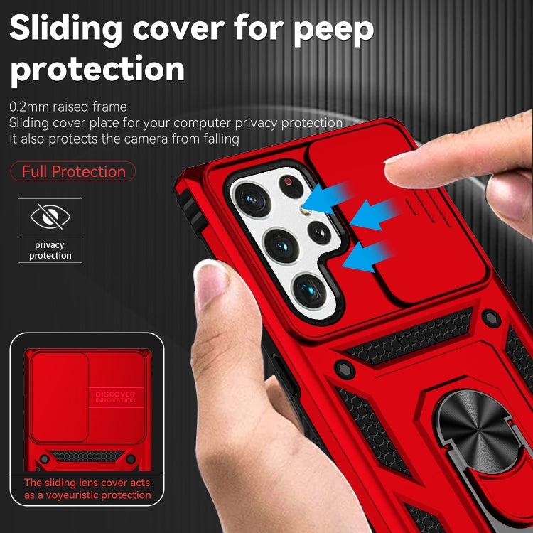 For Samsung Galaxy S22 Ultra 5G Sliding Camshield Holder Phone Case(Red)