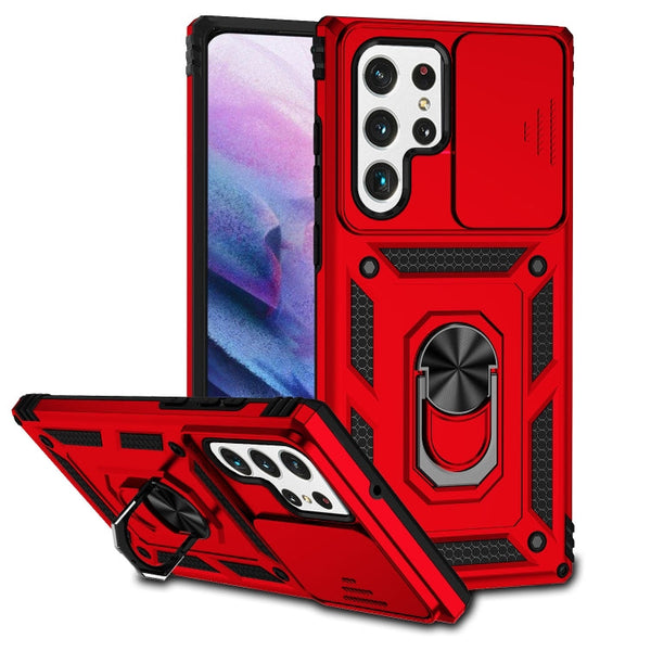 For Samsung Galaxy S22 Ultra 5G Sliding Camshield Holder Phone Case(Red)