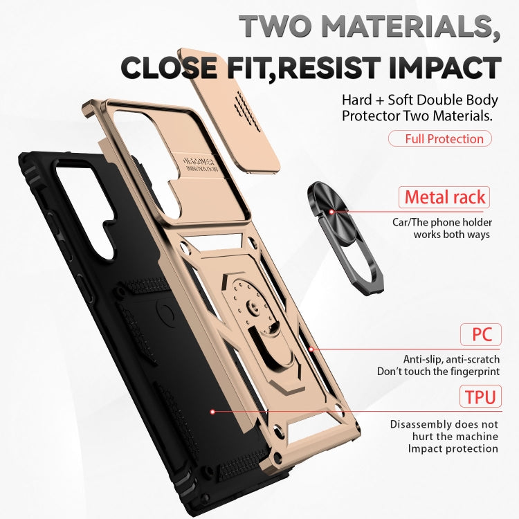 For Samsung Galaxy S22 Ultra 5G Sliding Camshield Holder Phone Case(Gold)