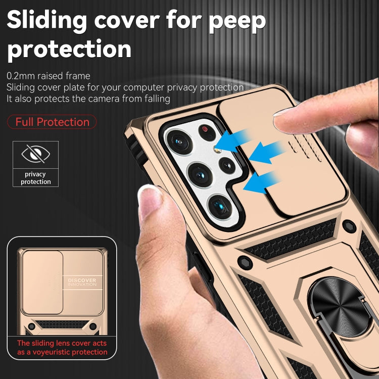 For Samsung Galaxy S22 Ultra 5G Sliding Camshield Holder Phone Case(Gold)