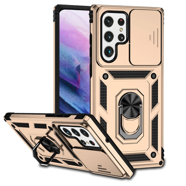 For Samsung Galaxy S22 Ultra 5G Sliding Camshield Holder Phone Case(Gold)