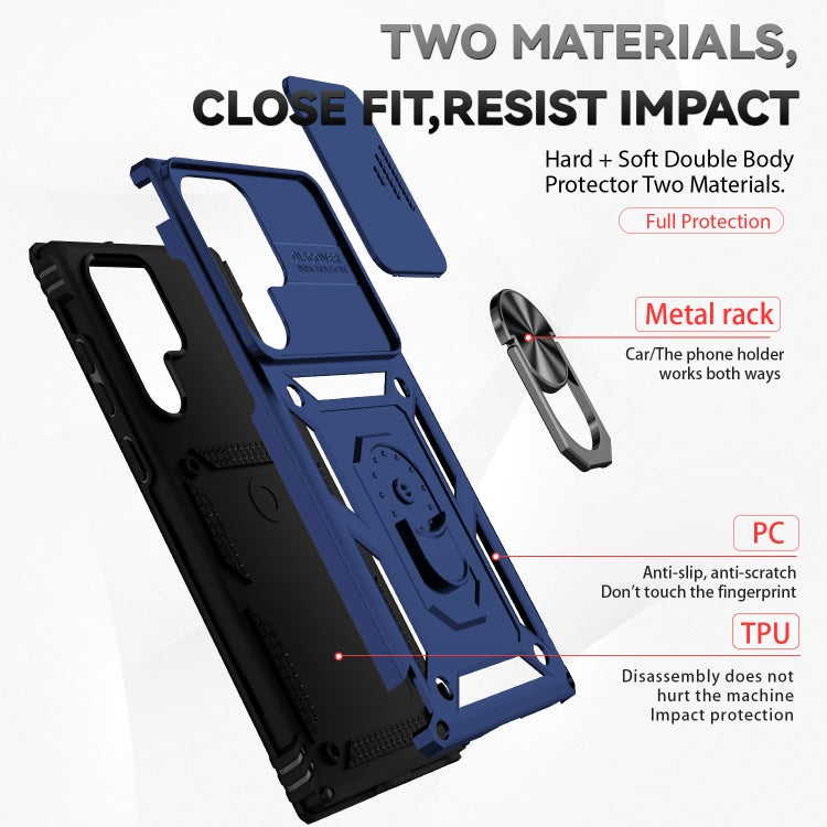 For Samsung Galaxy S22 Ultra 5G Sliding Camshield Holder Phone Case(Blue)