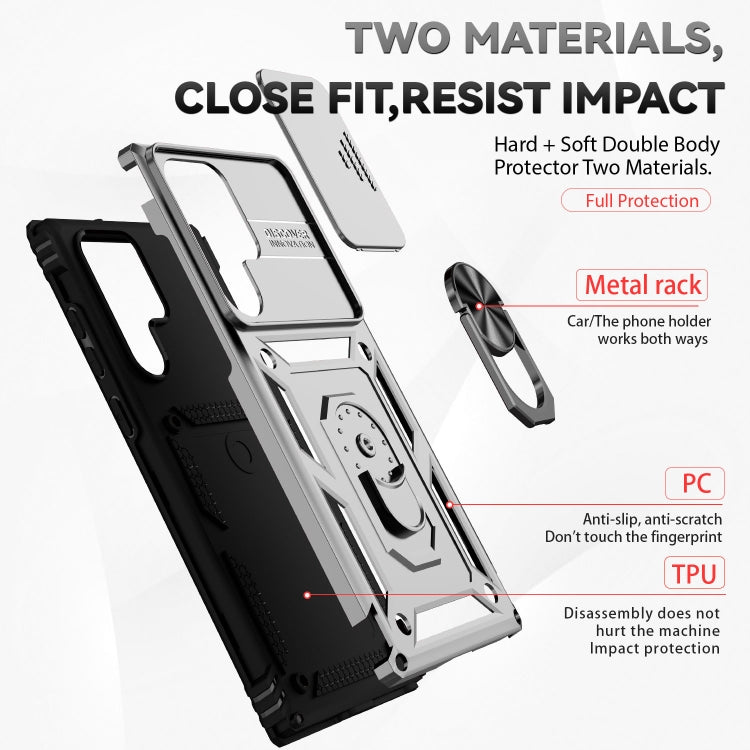 For Samsung Galaxy S22 Ultra 5G Sliding Camshield Holder Phone Case(Silver)