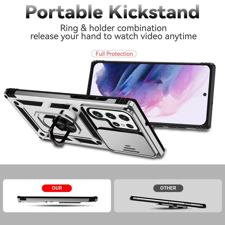 For Samsung Galaxy S22 Ultra 5G Sliding Camshield Holder Phone Case(Silver)