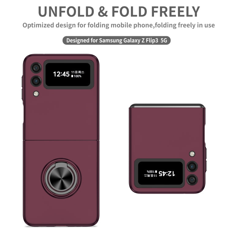 For Samsung Galaxy Z Flip3 5G Armor Ring Holder Phone Case(Wine Red)