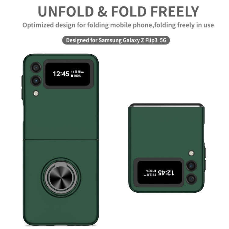 For Samsung Galaxy Z Flip3 5G Armor Ring Holder Phone Case(Dark Green)