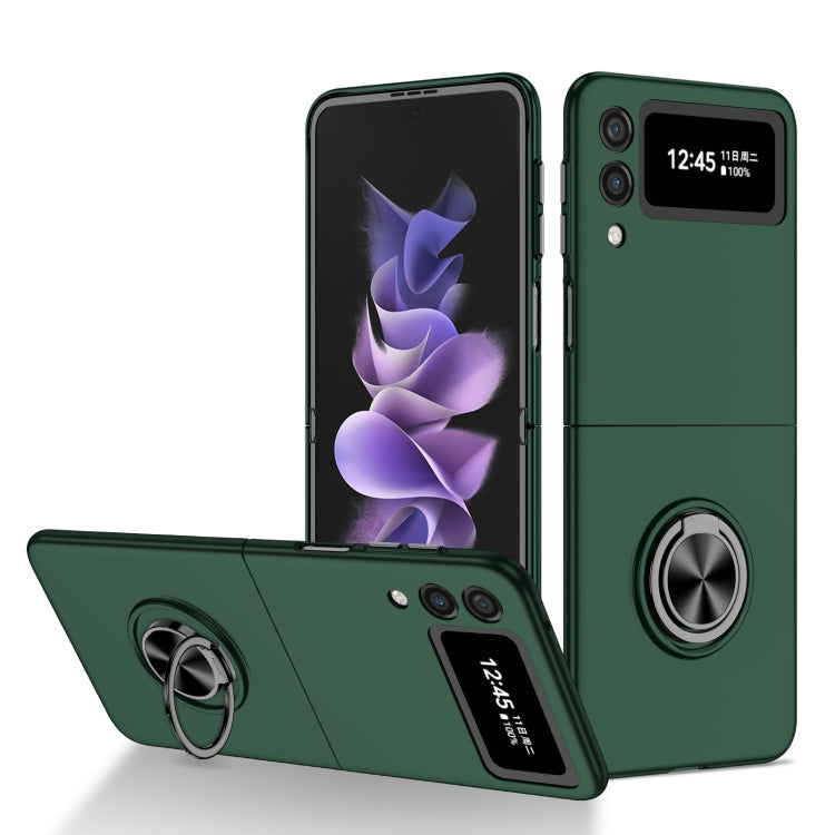 For Samsung Galaxy Z Flip3 5G Armor Ring Holder Phone Case(Dark Green)