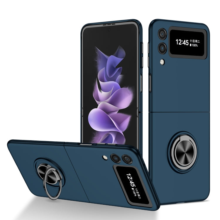 For Samsung Galaxy Z Flip3 5G Armor Ring Holder Phone Case(Dark Blue)