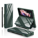 For Samsung Galaxy Z Fold3 5G GKK Flip Tempered Glass Phone Case with Pen Slot(Dark Green)