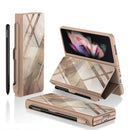 For Samsung Galaxy Z Fold3 5G GKK Flip Tempered Glass Phone Case with Pen Slot(Champagne Gold)