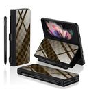 For Samsung Galaxy Z Fold3 5G GKK Flip Tempered Glass Phone Case with Pen Slot(Chess Brown)
