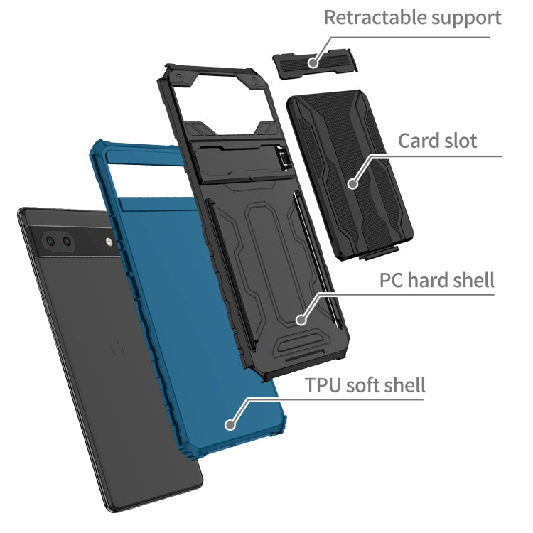 For Google Pixel 6a Armor Card PC + TPU Phone Case(Blue)