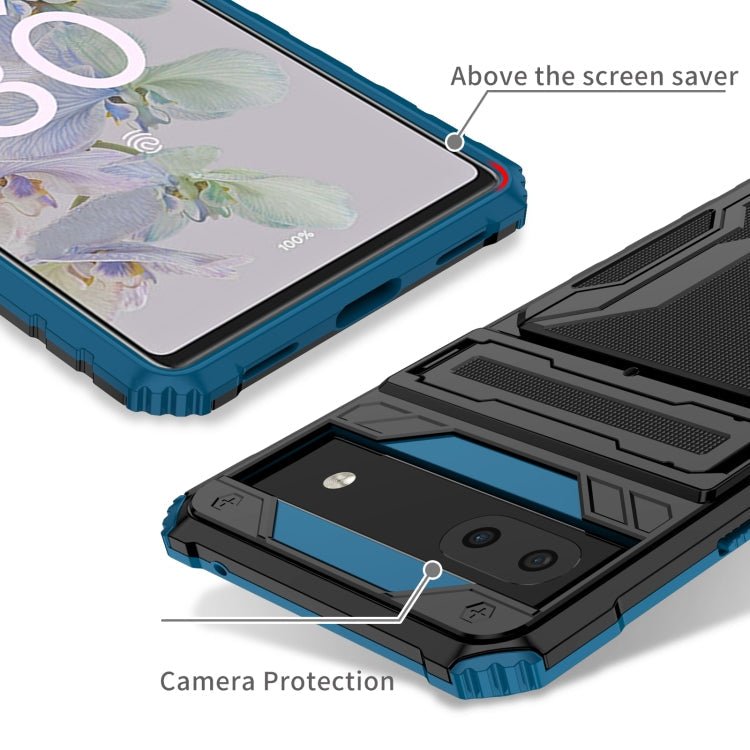 For Google Pixel 6a Armor Card PC + TPU Phone Case(Blue)