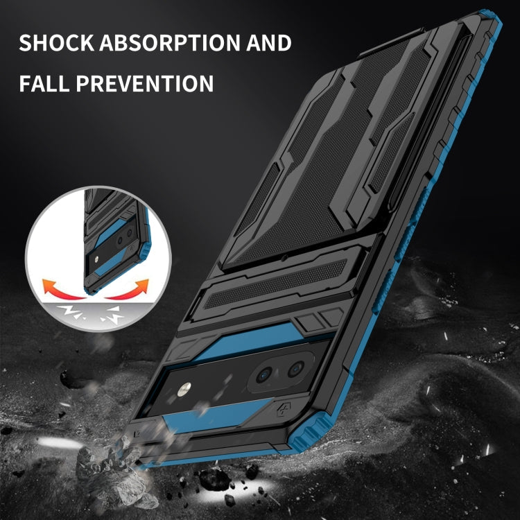 For Google Pixel 6a Armor Card PC + TPU Phone Case(Blue)