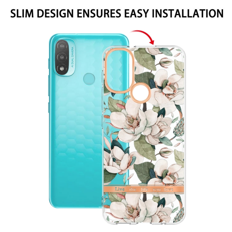 For Motorola Moto E20 / E30 / E40 Flowers and Plants Series IMD TPU Phone Case(Green Gardenia)