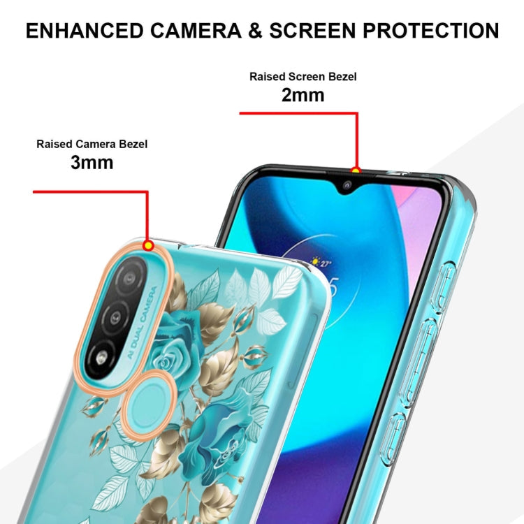 For Motorola Moto E20 / E30 / E40 Flowers and Plants Series IMD TPU Phone Case(Blue Rose)