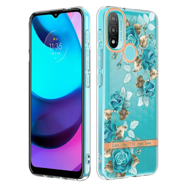 For Motorola Moto E20 / E30 / E40 Flowers and Plants Series IMD TPU Phone Case(Blue Rose)