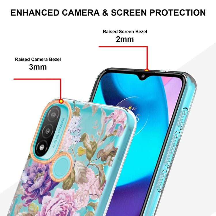 For Motorola Moto E20 / E30 / E40 Flowers and Plants Series IMD TPU Phone Case(Purple Peony)