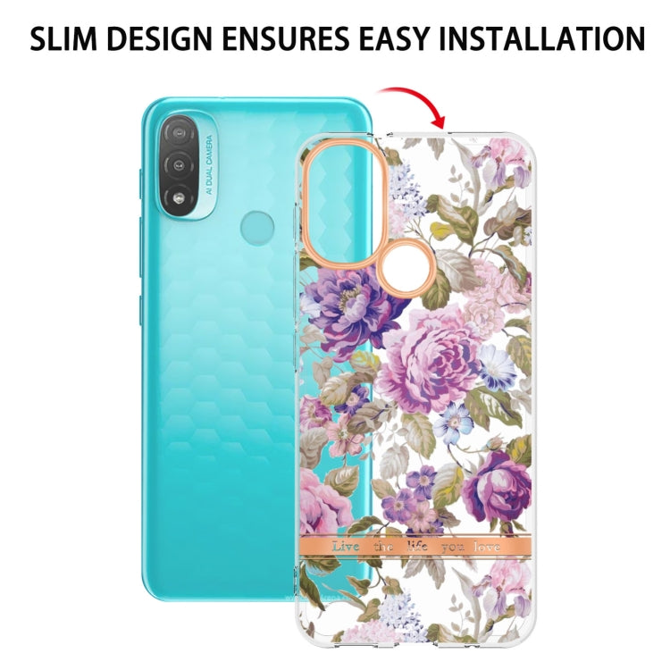 For Motorola Moto E20 / E30 / E40 Flowers and Plants Series IMD TPU Phone Case(Purple Peony)