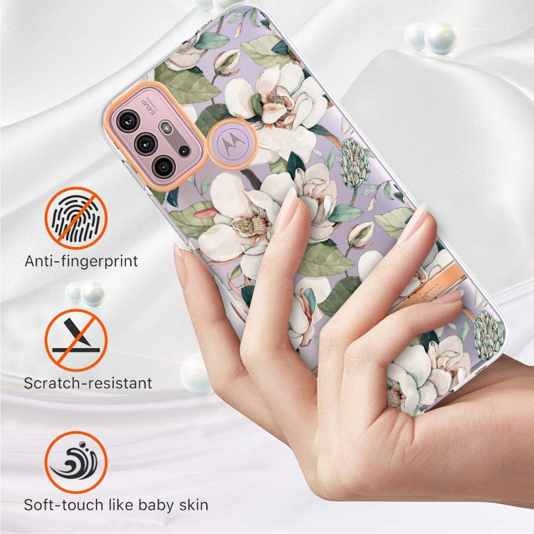 For Motorola Moto G30 / G20 / G10 / G10 Power Flowers and Plants Series IMD TPU Phone Case(Green Gardenia)