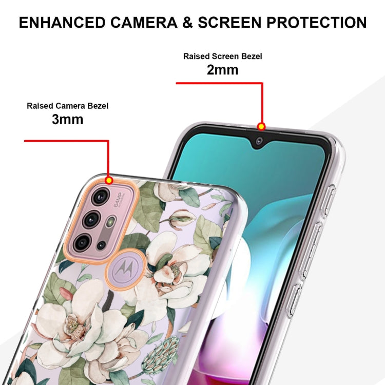 For Motorola Moto G30 / G20 / G10 / G10 Power Flowers and Plants Series IMD TPU Phone Case(Green Gardenia)
