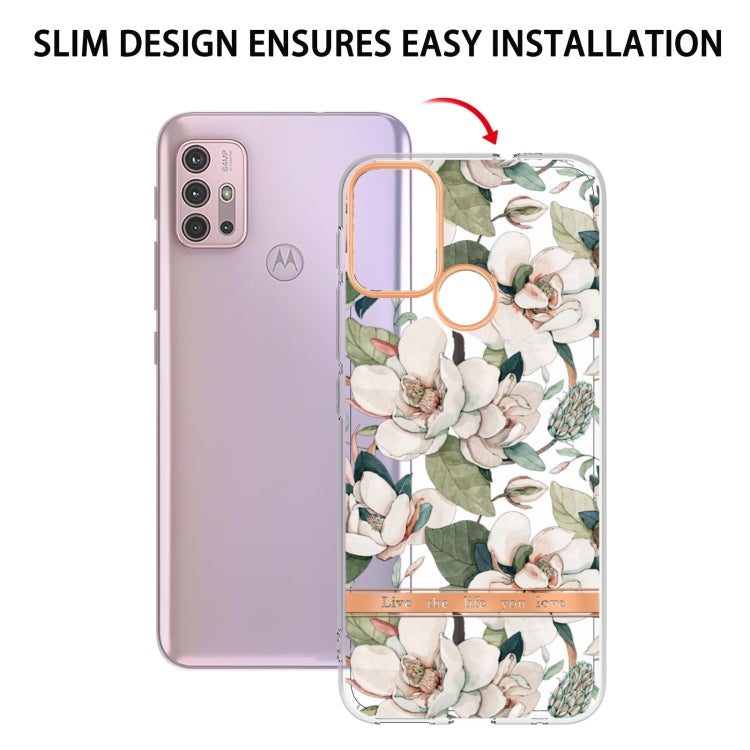 For Motorola Moto G30 / G20 / G10 / G10 Power Flowers and Plants Series IMD TPU Phone Case(Green Gardenia)