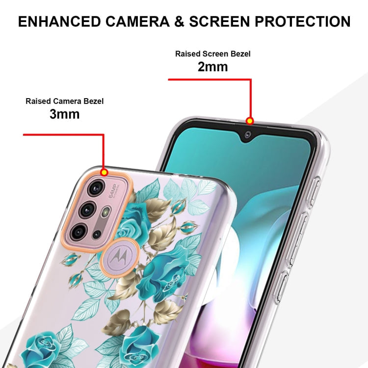 For Motorola Moto G30 / G20 / G10 / G10 Power Flowers and Plants Series IMD TPU Phone Case(Blue Rose)